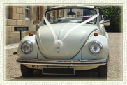 1960’s VW Beatle convertible in Pearl White