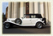 1930's style Four Door Beauford Open Top Tourer in White with Chrome Wheels 